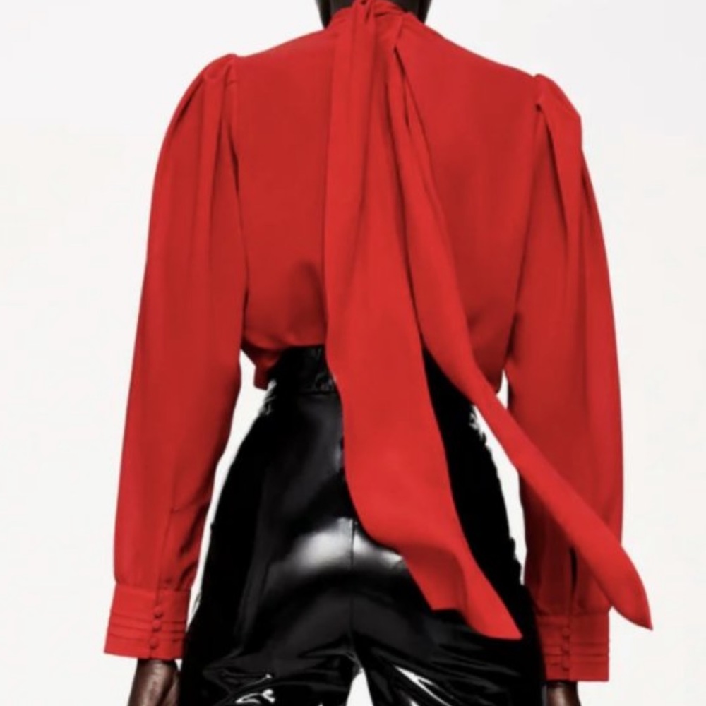 Zara Flowy Lace Detail Shirt Blouse Red - Picture 3 of 11
